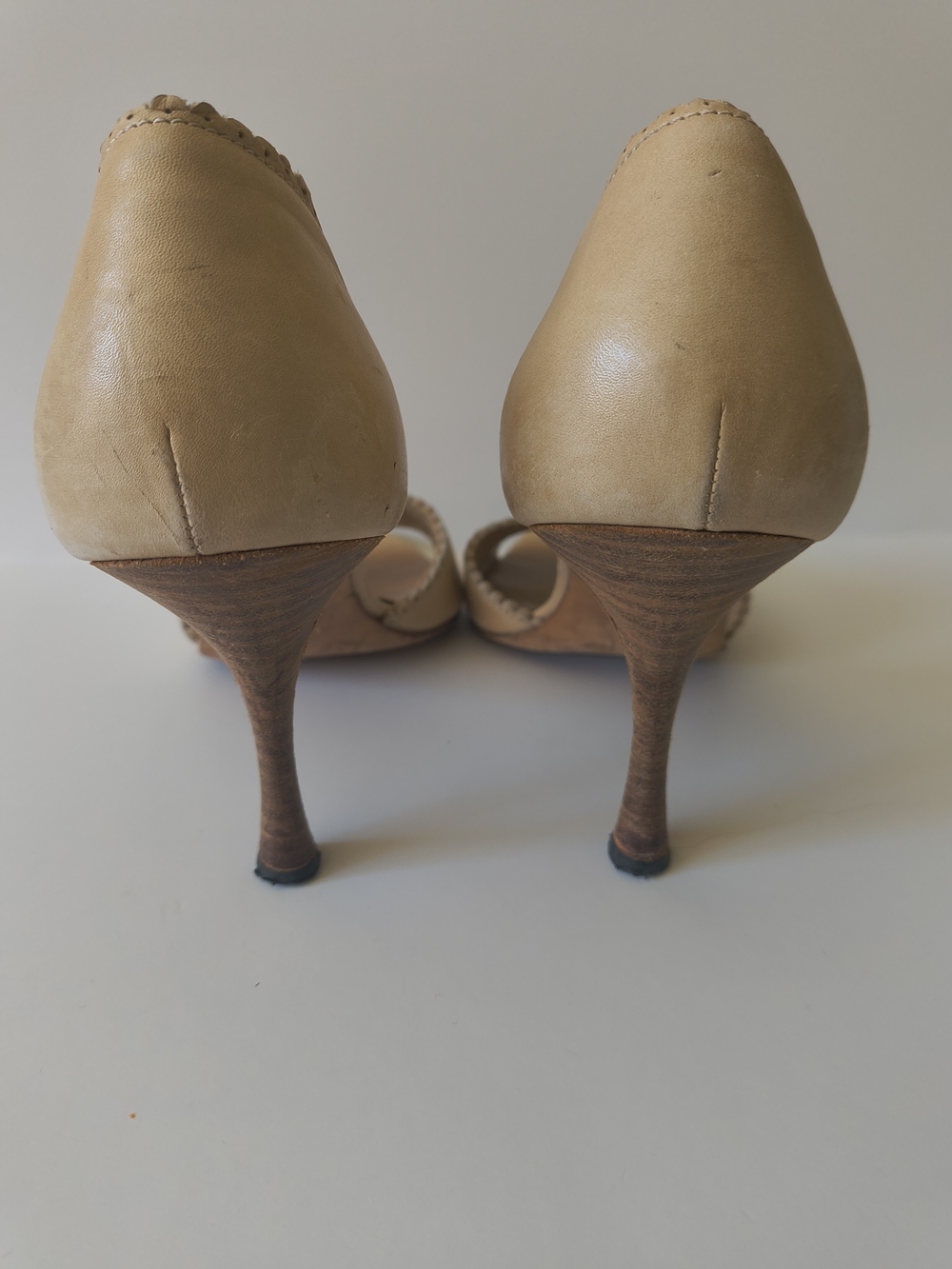Vintage Manolo Blahnik Tan Leather Open-Toe D'Orsay Heels - Picture 3 of 5